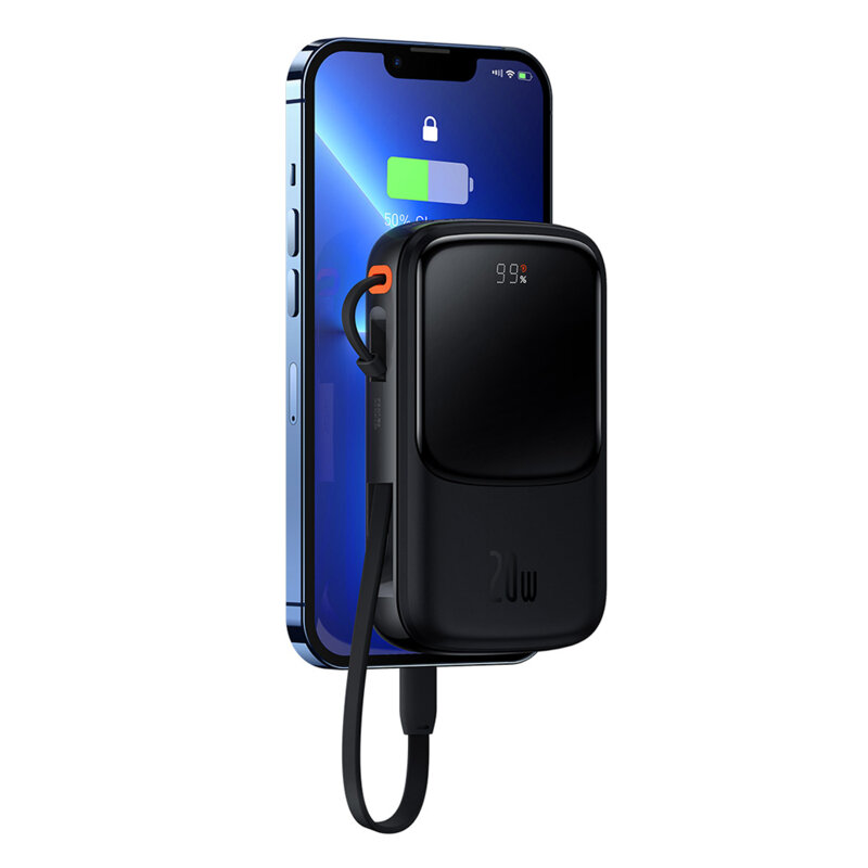 POWER BANK Baseus Qpow Pro Digital Display, 20000mAh, 20W, 1 x cablu integrat Iphone Lightning output, 1 x USB, 1 x USB Type-C, negru, Cod Produs: PPQD060201 [4]