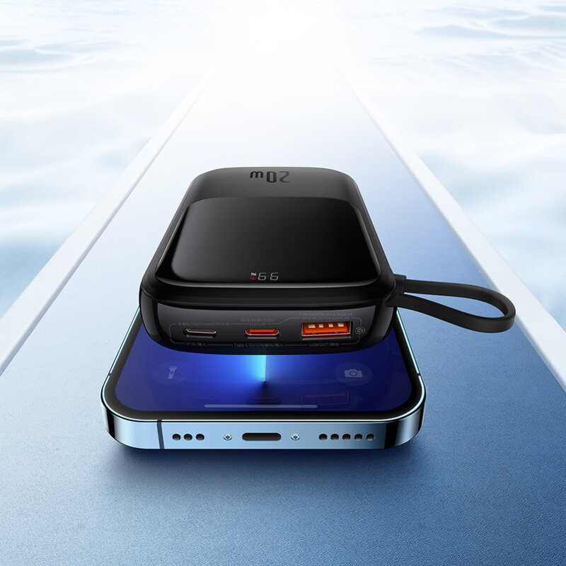 POWER BANK Baseus Qpow Pro Digital Display, 20000mAh, 20W, 1 x cablu integrat Iphone Lightning output, 1 x USB, 1 x USB Type-C, negru, Cod Produs: PPQD060201 [2]