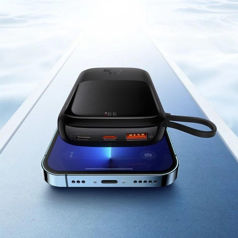 POWER BANK Baseus Qpow Pro Digital Display, 10000mAh, 22.5W, 1 x cablu integrat USB Type-C output/input, 1 x USB, 1 x Lightning, negru, Cod Produs: PPQD020101 [2]