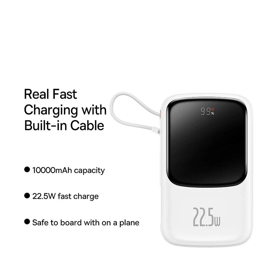 POWER BANK Baseus Qpow Pro Digital Display, 10000mAh, 22.5W, 1 x cablu integrat USB Type-C output/input, 1 x USB, 1 x Lightning, alb Cod Produs: PPQD060102 [1]
