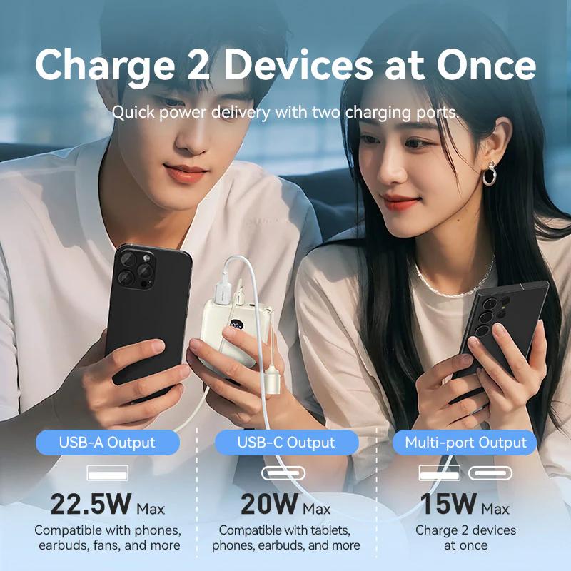 POWER BANK Vention 10000mAh Power Bank (USB-C + USB-C/USB-C/USB-A) with Built-in USB-C to USB-C Cable 22.5W Beige LED Display Type , Cod Produs: FKAN0-C [4]