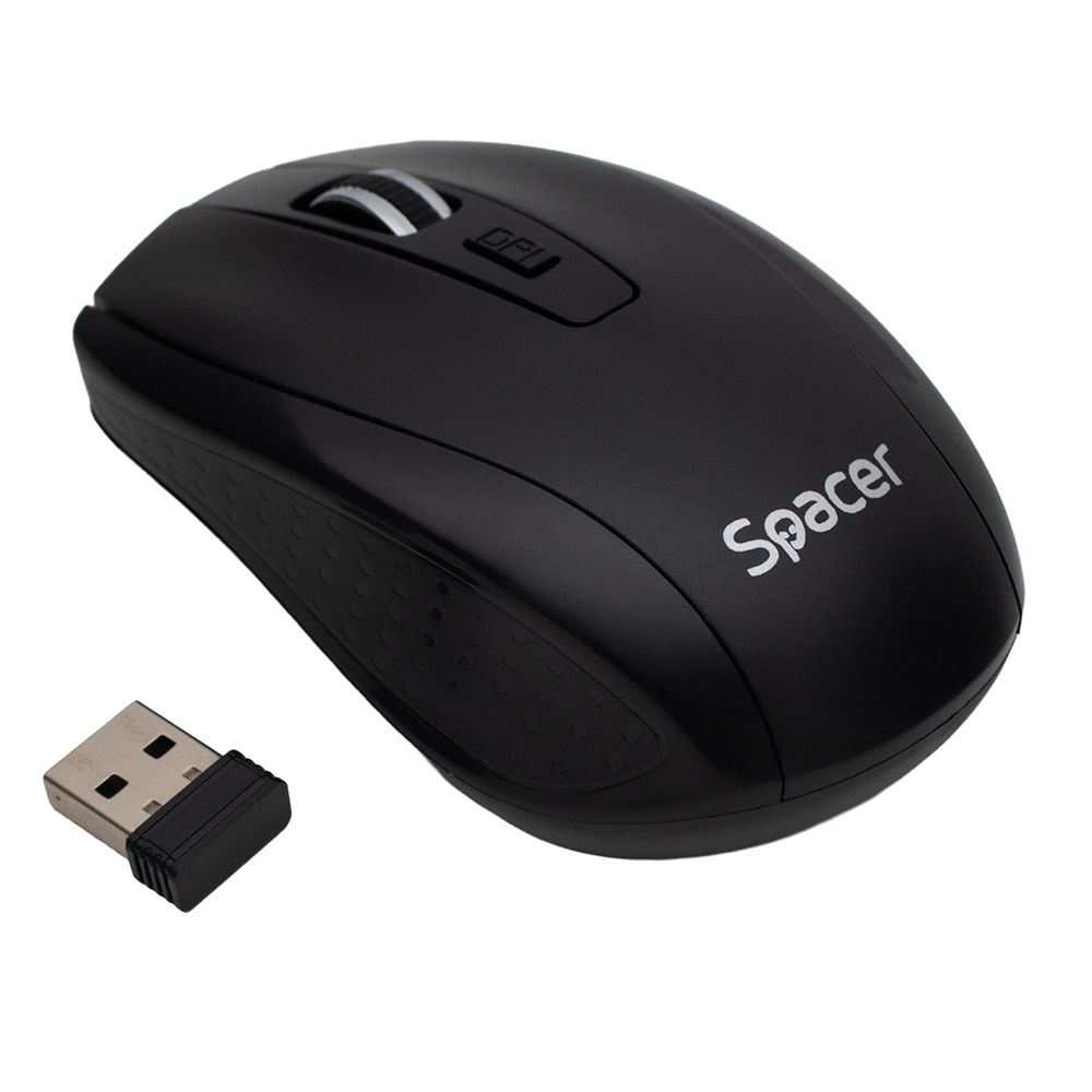 Electronice - MOUSE Spacer, PC sau NB, wireless, 2.4GHz, optic, max.1600 dpi, butoane/scroll 4/1, rezolutie selectabila, buton ON/OFF, 2 baterii AAA incluse, negru, Cod Produs: SPMO-WS-BK-04