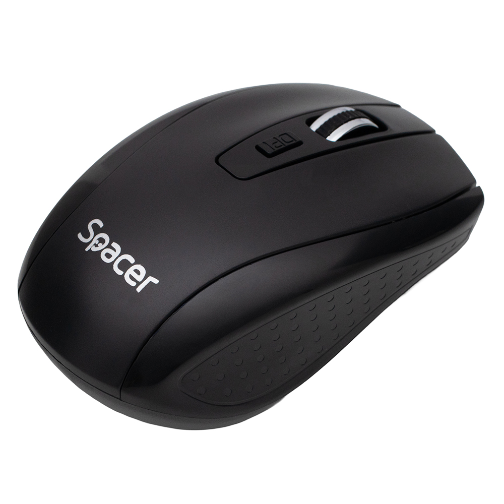 MOUSE Spacer, PC sau NB, wireless, 2.4GHz, optic, max.1600 dpi, butoane/scroll 4/1, rezolutie selectabila, buton ON/OFF, 2 baterii AAA incluse, negru, Cod Produs: SPMO-WS-BK-04 [2]