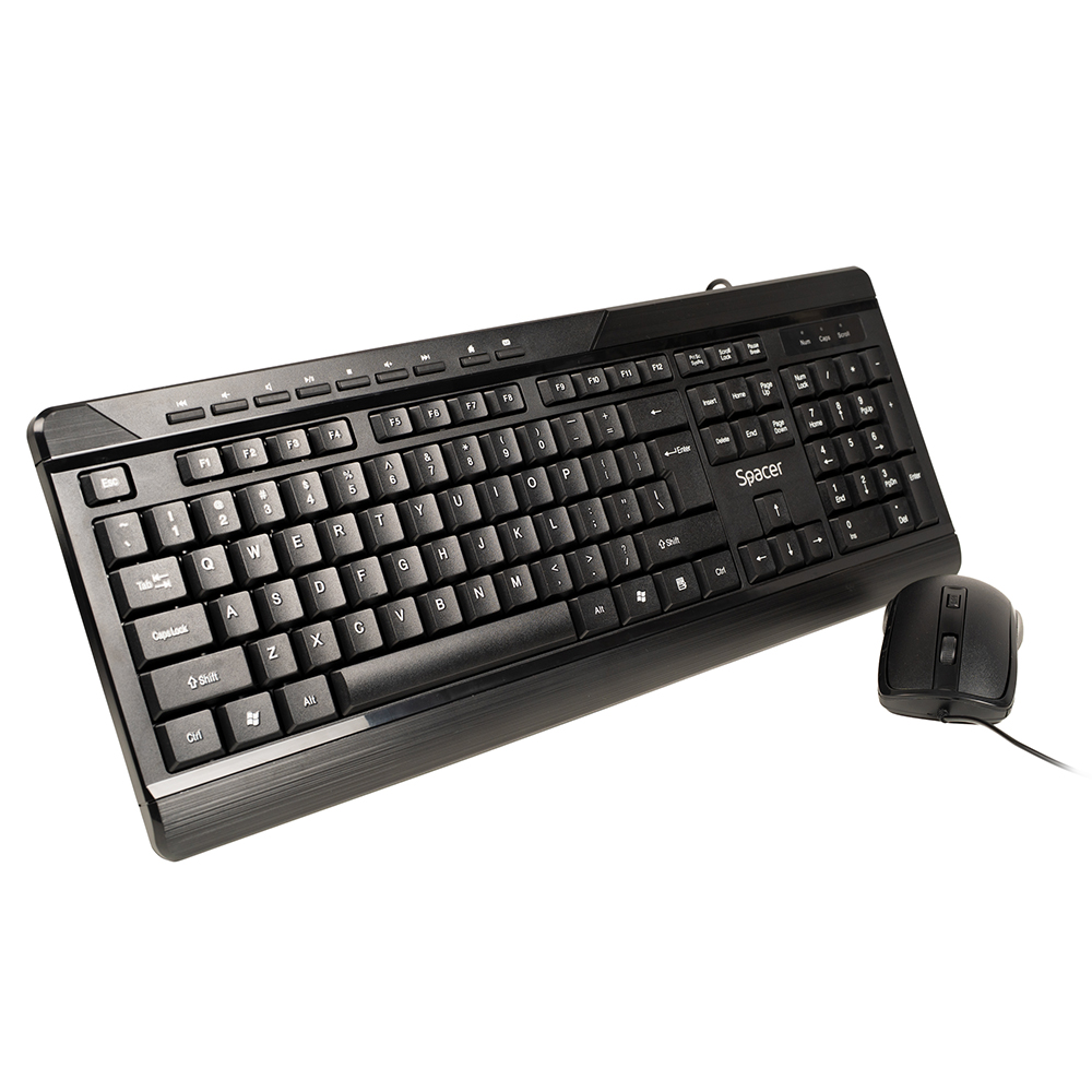 Tastaturi - KIT wired  SPACER, tastatura cu fir  multimedia 104 taste (+ 9 taste multimedia) + mouse rezolutie max.1600dpi, 4 butoane, rotita scroll, black Cod Produs: SPOK-WD-02