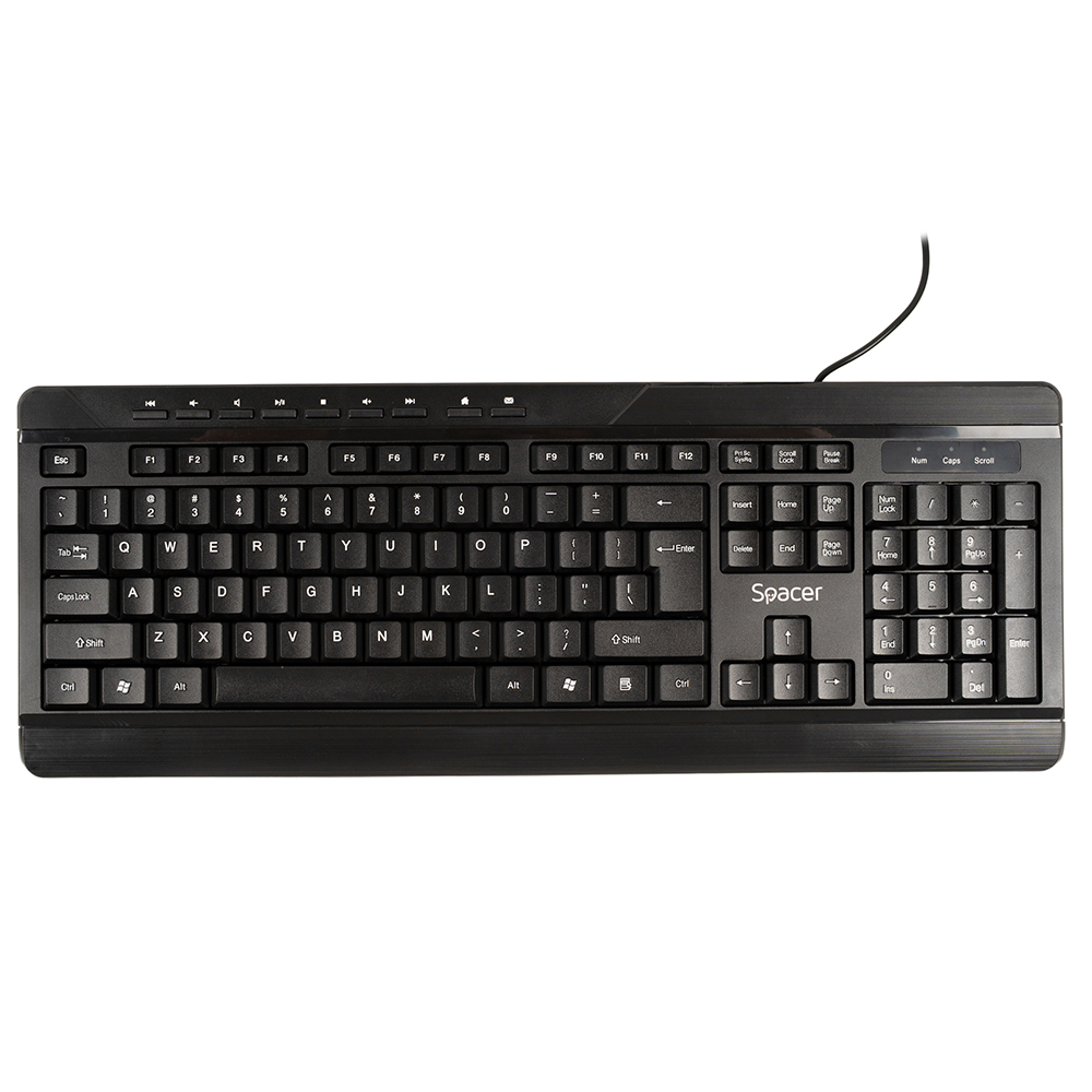 KIT wired  SPACER, tastatura cu fir  multimedia 104 taste (+ 9 taste multimedia) + mouse rezolutie max.1600dpi, 4 butoane, rotita scroll, black Cod Produs: SPOK-WD-02 [2]