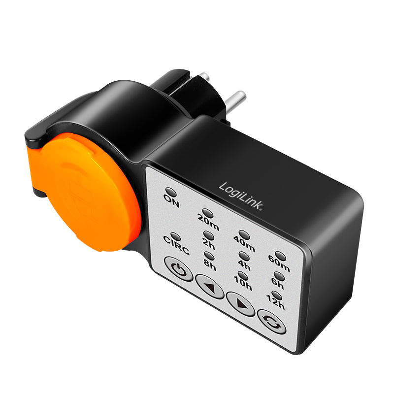 PRELUNGITOR LOGILINK, Schuko x 1, 230 V/16 A, 50 Hz, max. 3500 W, timer, 4 butoane operare, IP44, negru-portocaliu, Cod Produs: ET0015 [1]
