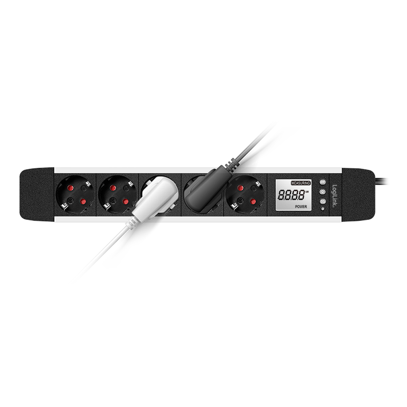 PRELUNGITOR LOGILINK, Schuko x 5, cablu 3G 1.5mm2, 230 V/16 A, 50 Hz, max. 3500 W, LCD consum, butoane: Power, Q, CO2, Reset, 1.4m, negru-argintiu, Cod Produs: LPS286 [2]