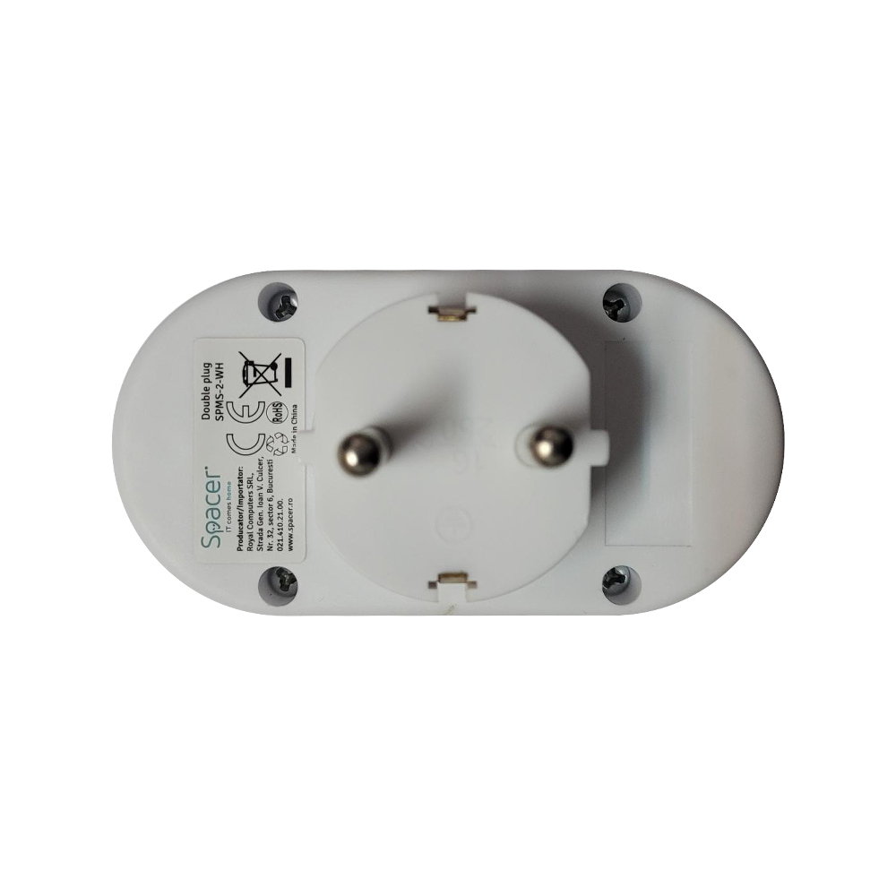 Dublu Stecher Spacer, Schuko, max 3500W, 16A, protectie copii, 2 prize Schuko, 1 stecher Schuko, Cod Produs: SPMS-2-WH [2]